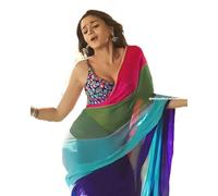 BE4ME.COM Alia bhatt Saree Rocky aur rani movie saree celebraty inspired manish malhotra partywear Georgette Printed saree, Rainbow-1, Free