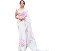 BE4ME.COM Alia Bollywood Party Wear Saree Designer Celebrity Inspired Saree for Women Weddings and Parties (White Lavender)