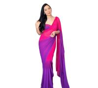 BE4ME.COM Ready to wear Pre-draped Floral Georgette Saree with Unstitched Blouse (Peach with Pink Border), Women's Party & Casual Wear, Adult Women, Social Event Attendees, Feminine Color Preference
