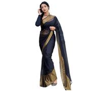 BE4ME.COM Ready to wear saree one min ready saree Pre draped pre-stitched sari with Unstitched Blouse, Black Gold, 5.5 meters