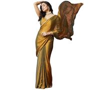 BE4ME.COM Trending Gold Two-Tone Fandy Silk Saree with Designer Border - Viral Insta Party Wear Sari