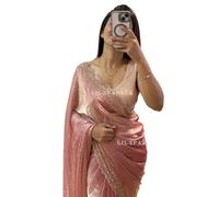 BE4ME.COM Trending Gold Two-Tone Fandy Silk Saree with Designer Border - Viral Insta Party Wear Sari