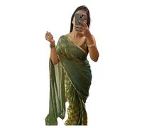 BE4ME.COM Trending Gold Two-Tone Fandy Silk Saree with Designer Border - Viral Insta Party Wear Sari (BOXX-GREEN)