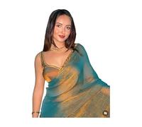 BE4ME.COM Trending Gold Two-Tone Fandy Silk Saree with Designer Border - Viral Insta Party Wear Sari (Green-gold)