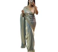 BE4ME.COM Trending Gold Two-Tone Fandy Silk Saree with Designer Border - Viral Insta Party Wear Sari (SPACE-GREY SKY)