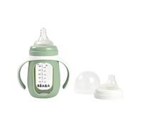 BÉABA, 2 in 1 Glass Silicone Cup Heavy Duty Healthy 100% Waterproof Removable Handles 210ml Sage Green