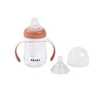 BEABA - 2 in 1 Sippy Cup - Toddler Cup - Baby and Children Beaker - 100% Waterproof - Easy to Open - Removable Handles - Tritan and Silicone - 210 ml - Terracotta