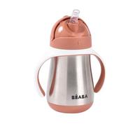 BEABA, 2 in 1 Sippy Cup - Toddler Cup - Children’s Beaker with Straw - 100% Waterproof - Easy to Open - Removable Handles - INOX - 250 ml - Terracotta