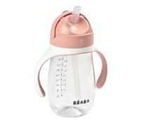 BÉABA - 2 in 1 Sippy Cup - Toddler cup - Children’s Beaker with straw - 100% Waterproof - Easy to Open - Removable Handles - Tritan and Silicone - 300 ml - Pink