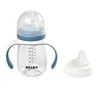 Béaba - 2 in 1 Sippy Cup - Toddler cup - Childrenâ€™s Beaker with straw - 100% Waterproof - Easy to Open - Removable Handles - Tritan and Silicone - 210 ml - Blue