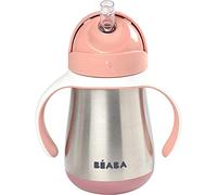 Béaba - 2 in 1 Sippy Cup - Toddler cup - Childrenâ€™s Beaker with straw - 100% Waterproof - Easy to Open - Removable Handles - Inox - 250 ml - Pink