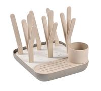 BÉABA Baby Bottle Drying Rack and Drainer, Large Capacity, Modular Design, Holds Up to 6 Bottles and Baby Tableware, Accessories Holder, Optimised Drainage, Easy Storage, Practical Design, Clay