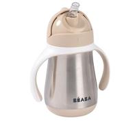 BÉABA, Baby Bottle/Training Cup/2-in-1 Stainless Steel Baby Bottle, Children's Straw Cup, 100% Leak-Proof, Easy to Open, Removable Handles, Stainless Steel Material, Healthy, Sturdy, 250 ml, Clay