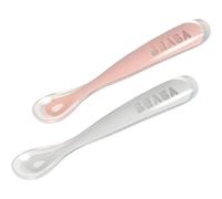 BÉABA - Baby Spoons - Silicone weaning spoon - Set of 2 - 1st stage - With carrying case - Pink