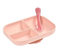 BEABA Silicone Suction Compartment Plate With Feeding Spoon, Microwave Safe