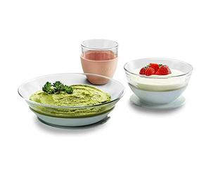 Béaba & Duralex - Feeding Meal Set - Set of 3 Pieces : Plate + Bowl + Cup - with Silicone Suction Pad - Ergonomic, Adaptable, Safe - Baby and Children - Made in France - Eucalyptus