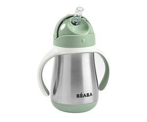Béaba - Learning Cup - 2 in 1 Baby Bottle - Children's Cup with Straw - 100% Leak-Proof - Easy to Open - Removable Handles Tritan and Silicone - 250 ml - Sage Green