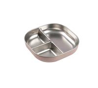 BÉABA, Microwave-Safe Stainless Steel Divided Baby Plate - Non-Slip with Silicone Sleeve, Shatterproof, Ergonomic High Edges, Dishwasher Safe, Candy Pink