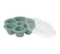 Béaba Multiportions Premium Silicone, Extreme Thermal Resistance, Oven and Microwave, 6 Independent compartments, Airtight Lid, Made in Italy, Sage Green, 6 x 150 ml