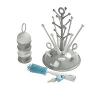 Béaba New Baby Set, Bottle Drainer Tree Large Capacity-Grey, Stackable Milk Measuring Box-Grey, Silicone Bottle Brush
