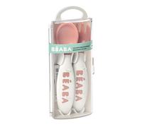 Beaba Second Stage Ergonomic Baby Cutlery, Spoon & Fork with Travel Case, Rose