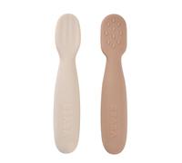 BÉABA, Set of 2 1st Age Baby Spoons, Silicone Pre-Spoons, Baby Cutlery, from 4 Months, Ergonomic Shape, Different Textures, Ergonomic Handle, Praline/Argil