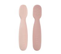 BÉABA, Set of 2 1st Age Baby Spoons, Silicone Pre-Spoons, Baby Cutlery, from 4 Months, Ergonomic Shape, Different Textures, Ergonomic Handle, Cotton Candy/Marshmallow