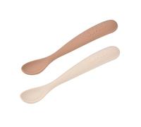 BÉABA Set of 2 Silicone Spoons for Baby/Infant Early Age - from 4 Months, Soft Rounded Tip, Long Ergonomic Handle, Travel Case, Dust-Resistant Finish - Clay/Praline