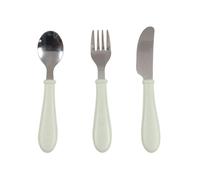 BÉABA, Set of 3 Stainless Steel Learning Cutlery - 2nd Stage, from 12 Months, Easy Grip for Baby, Blue Grey