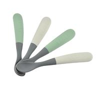 BEABA, Set of 4 Silicone Baby/Toddler Spoons, 1st Age, from 4 Months, Soft, Rounded tip, Long Ergonomic Handle, Easy Grip, Matt Silicone, No Discoloration, Sage/Mineral