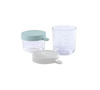 Béaba - Set of Baby Food Storage Containers - Glass Conservation Jar - Graduation Measuring Scale - Heat and Thermal Shock Resistant - 150 ml + 250 ml - Made in France - Green/Light mist