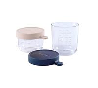 Béaba - Set of Baby Food Storage Containers - Glass Conservation Jar - Graduation Measuring Scale - Heat and Thermal Shock Resistant - 150 ml + 250 ml - Made in France - Pink/Dark Blue
