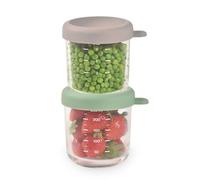 BEABA - Set of Baby Food Storage Containers - Weaning pots - Glass Conservation Jar - Colorful Lids - Graduation Measuring Scale - Heat and Freezer Shock Resitant - 2 x 250 ml - Sage Green/Gazelle