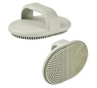 BÉABA, Silicone Baby Bath Brush, Baby Grooming, 2 Sides, Fine bristles for Massaging Baby, Thick bristles for Cradle Cap, 100% Silicone Soft, Grey Green