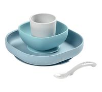 Béaba - Silicone Feeding Meal Set - Set of 4 Pieces : Plate + Bowl + Cup + Spoon - Silicone with Strong Suction pad - Baby and Children - Jungle
