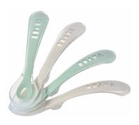 Béaba - Silicone Spoon for Baby and Children - Set of 4 - Stage 2 - Soft - Rounded tip - Ergonomic Handle - Velvet Grey/sage Green