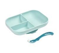 BEABA Silicone Suction Compartment Plate With Feeding Spoon, Microwave Safe