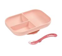 BEABA Silicone Suction Compartment Plate With Feeding Spoon, Microwave Safe