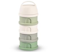 BEABA, Stackable Milk Dispenser, 100% Hermetic, 4 compartments, Made in France, Large Capacity, Evolutive use, Cotton White/Sage Green
