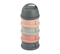 BEABA, Stackable Milk Dispenser, 100% Hermetic, 4 compartments, Made in France, Large Capacity, Evolutive use, Mineral Grey/Pink