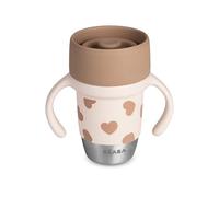 BÉABA, Stainless Steel Click & Drink Training Cup - 360° Valve-Free Cup, Leakproof, Spill-Resistant, Evolving Design, One-Click Opening, Baby & Toddler Cup, 240 ml, Big Love
