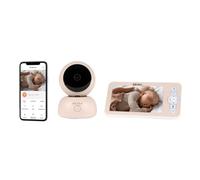 BÉABA, Video Baby Monitor 2-in-1 - Dedicated Screen & Mobile App, HD Camera, 360° Rotation, Night Vision, Talkie-Walkie, Lullabies, Temperature & Humidity Control, Zen Premium Clay