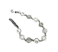 BEABAG Smiley Face Round Sign Bracelet, Ladies Personalised Hip Hop Sterling Silver Bracelet