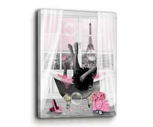 Beabalea Bathroom Decor African American Wall Art Black Girl In Bathtub Canvas Wall Art Poster Prints Modern Pink Black Women Wall Decor Fashion Pictures Framed Artwork For Bathroom 12"X16"