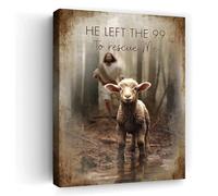 Beabalea Christian Jesus And Lamb Wall Art Jesus Running After Lost Lamb Canvas Wall Decor He Left the 99 to Rescue Me Pictures Framed Artwork Print Painting For Living Room Bedroom Church 16""X20""