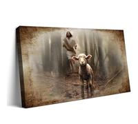 Beabalea Large Jesus And Lamb Decor Wall Art Jesus Running After Lost Lamb Canvas Wall Decor Pictures Christian Wall Art Framed Artwork For Living Room Bedroom Church Ready To Hang 20""X40""