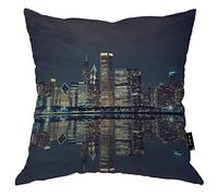 Beabes Cityscape Couch Pillow Cover, Modern City Skyline Building Night View Decorative Throw Pillow Case Cotton Linen Cushion Cover 18"X18" Pillowcase for Home Office Dorm