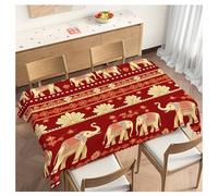 Beabes Elephant Decorative Table Cover for Kitchen, Ethnic Elephants Paisley Boho Oblong Tablecloth Dining Table Cloth Tabletop Tablecloths for BBQ Picnic Coffee 52"X70", 4-6 Seats Red