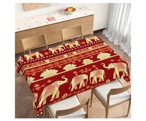 Beabes Elephant Decorative Table Cover for Kitchen, Ethnic Elephants Paisley Boho Oblong Tablecloth Dining Table Cloth Tabletop Tablecloths for BBQ Picnic Coffee 52"X70", 4-6 Seats Red