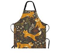 Beabes Fox Tales Apron Cartoon Wildlife Playing Flowers Plants Leaf in Forest Glade Bib Apron for Home Kitchen Cooking Baking BBQ Chef Waitress with Adjustable Neck 27"x31"